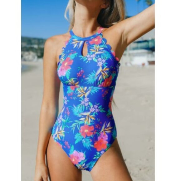 Cupshe Twilight Garden Tummy Control Cross Back One-Piece Royal / L -SOLD OUT - Picture 1 of 6